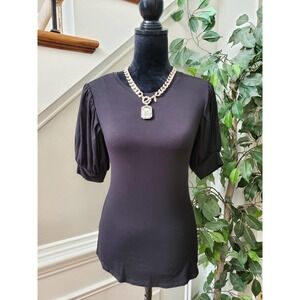 Tahari Women's Black Viscose Round Neck Short Puff Sleeve Casual Top Shirt XS